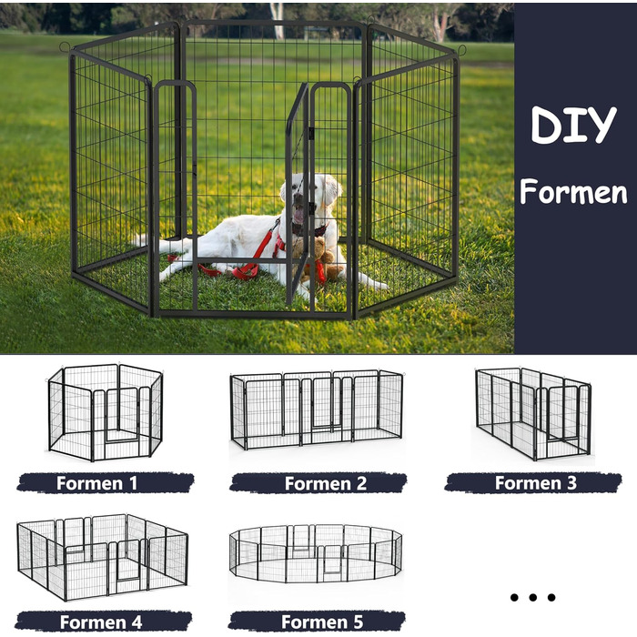 Вольєр для цуценят/собак 6 секцій, 80x65 см, розкладний, з дверима та ґрунтовими анкерами, для внутрішнього/зовнішнього використання, вологостійкий