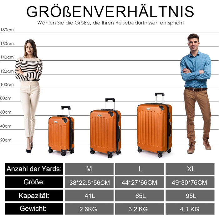 Валіза ручної поклажі TANTOI, жорсткий корпус, телескопічна ручка, кодовий замок, для подорожей та ділових поїздок (світло-оранжевий, M)