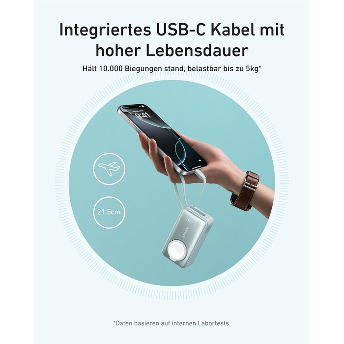 Повербанк Anker MagGo 10000mAh 35W з вбудованим USB-C кабелем для Apple Watch, iPhone 17/16/15, Samsung, iPad, AirPods (Зелений)