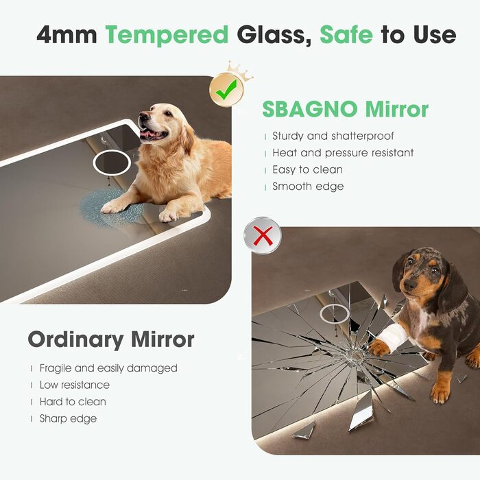 Дзеркало для ванної кімнати S'bagno з підсвічуванням 80x60 см, LED, Bluetooth, протитуманне покриття, 3 кольори, диммування, пам'ять налаштувань, загартоване скло, IP44, водонепроникність, горизонтальне/вертикальне встановлення