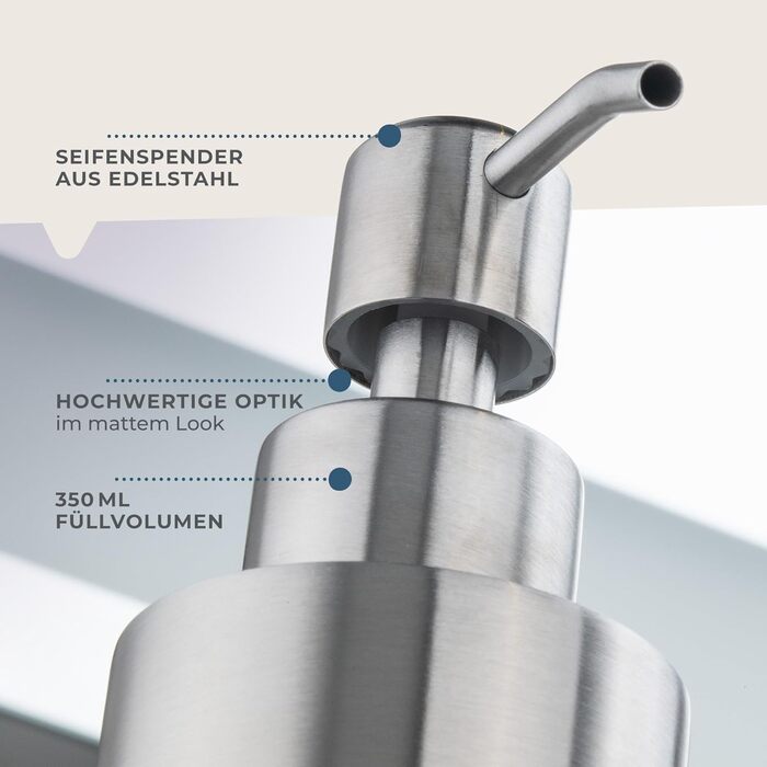 Fackelmann Soap Dispenser & Toothbrush Holder Tecno, liquid soap dispenser made of high-quality stainless steel, holder for 4 toothbrushes, high-quality toothbrush holder (color: matte silver), quantity: 1 x set of 2 (dispenser silver)