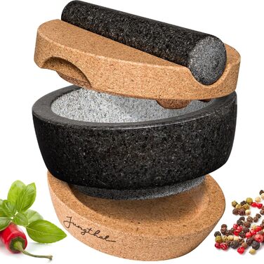 Набір ступки та пестика | Граніт | Основа та кришка з корку | Великий (XXL) для спецій та трав
