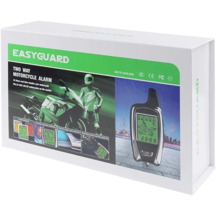 Двостороння сигналізація Easyguard EM209 для мотоцикла з автозапуском, мікрохвильовим сенсором, LCD-дисплеєм, датчиком удару та наближення, універсальна 12V