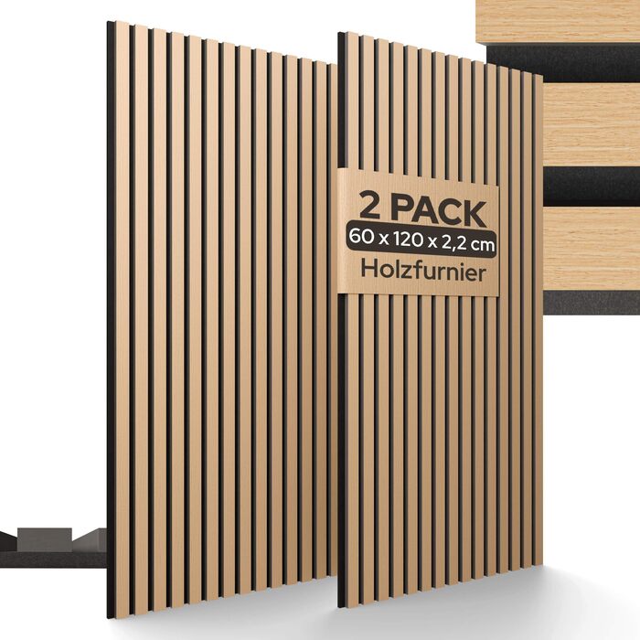 Акустичні панелі Arebos 120x60 см, настінна ламельна панель під дерево для стін та стелі, шумопоглищаючі панелі для покращення акустики приміщення, дуб (набір 2 шт.)