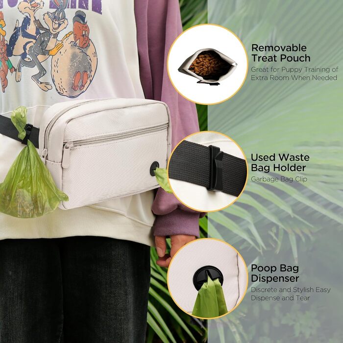 Сумка для собак з карабіном, сумка для тренування цуценят з відділенням для ласощів та тримачем для пакетів для вигулу, зручна сумка для перенесення ласощів для тварин з регульованим поясним ременем (Бежева)