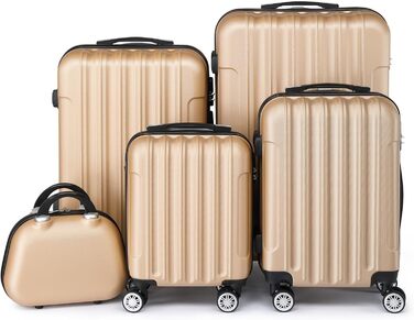 Набір валіз LEADZM 5 в 1: дорожній набір з косметичною сумкою, жорсткі валізи-троліки з ABS, телескопічний ручка, ручна поклажа (шампань)