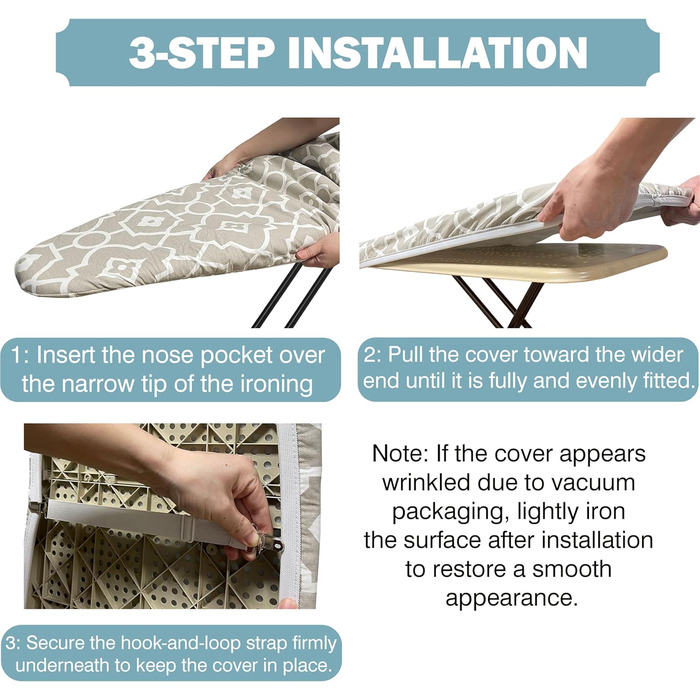 Чохол та накладка для прасувальної дошки 137x45 см, бавовна, термостійкий, товста підкладка, кишенька для праски, Smart Fit, без хімікатів, для прання в машині