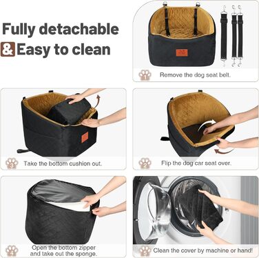Автокрісло для собак HEGGOOE: комфортне та безпечне автоліжко для маленьких та середніх собак, з пам'яті ефекту, знімний дизайн, з кишенями та страхувальними ременями (чорний/кава)