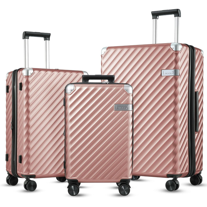 LUGGEX Carry-on Suitcase Hard Shell with Wheels - Expandable to 38L - Robust Polycarbonate for Stress-Free Travel (Rose Gold, 20/24/28)