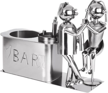 BRUBAKER Wine Bottle Holder Loving Couple at the Bar Decorative Object Metal Couple Gift Bottle Stand with Greeting Card