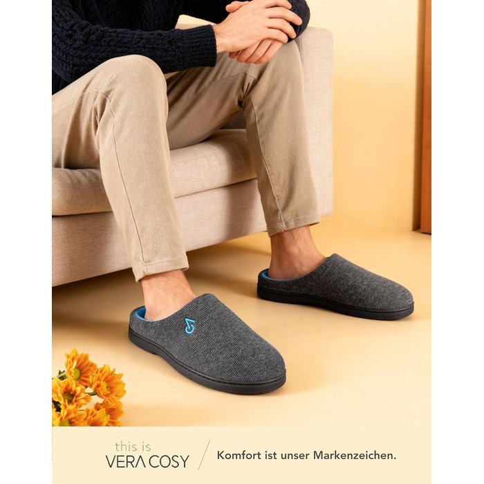 Чоловічі халапи VeraCosy з двокольоровою підошвою, Memory Foam, 42/43 EU, сірий/блакитний
