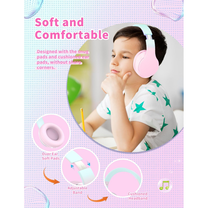 Дитячі навушники Xunpuls Bluetooth Over-Ear з мікрофоном (Рожеві)