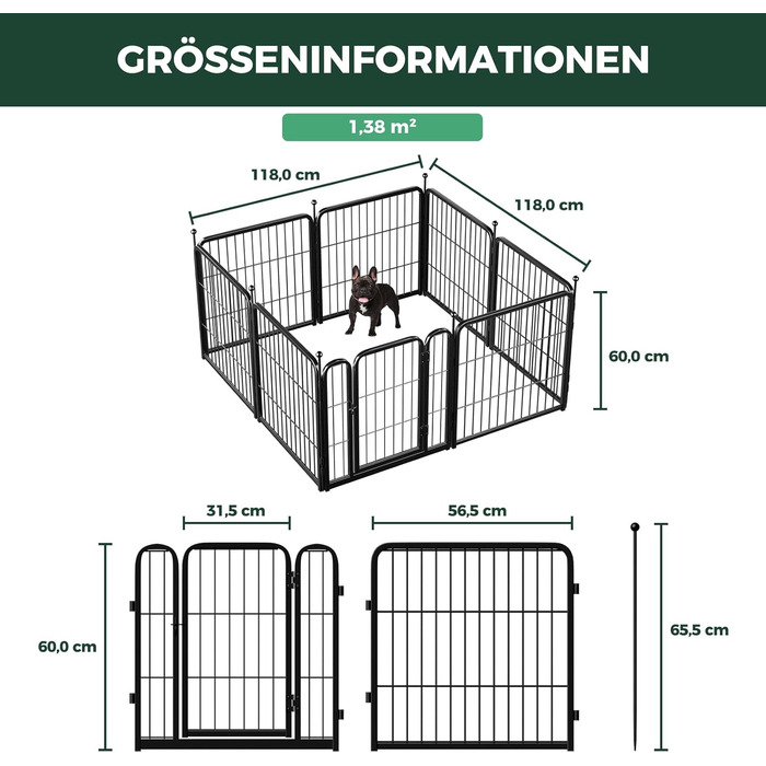 Вигул для цуценят FXW Rollick: для двору, кемпінгу, маленьких та середніх собак | 8 панелей, 60 см, чорний