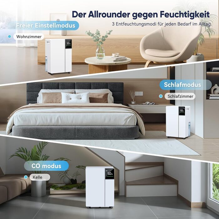 Електричний осушувач повітря Fwoueot 16L/24h для дому: осушувач з компресором для приміщень до 45 м², автоматичне відтанення, 3 режими, таймер 24 години, великий бак 2L, з колесами, для спальні