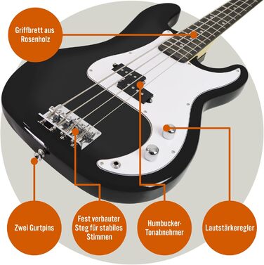 Бас-гітара 3rd Avenue 4/4 E-Bass Set для початківців, з підсилювачем 15W, чохлом, кабелем, ременем, підставкою та запасними струнами – синьо-чорний колір