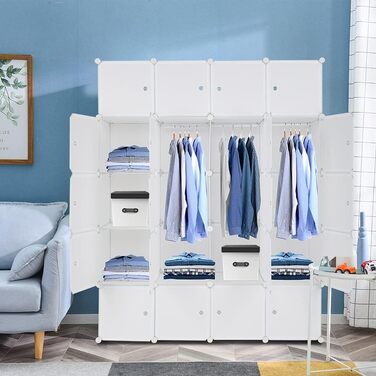 Regal system, 10 dice, plastic wardrobe with doors, modular cabinet for space-saving storage, 70 x 45 x 175 cm, white door & black cabinet. Storage for clothing, shoes etc. (140 x 45 x 175 cm, White-2)