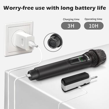 Мікрофон бездротовий Talomen K60-2 (чорний/білий): комплект з 2 мікрофонів для DJ, співу, виступів, весіль та інших подій