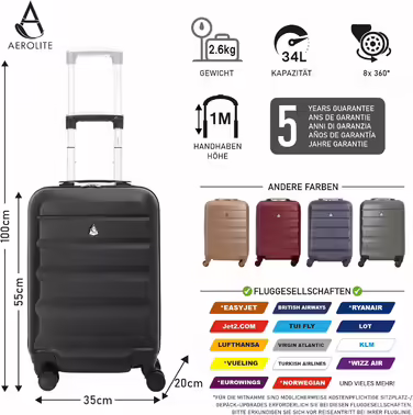 Валіза Aerolite XL 79 см, легка ABS, 4 колеса, чорна, жорсткий корпус, ручна поклажа 55 см