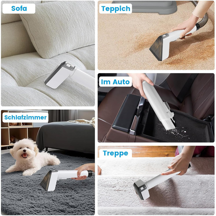 Апарат для чищення м'яких меблів та килимів: волого-пилосос, 450W, з щіткою для шерсті тварин. Підходить для диванів, килимів, автосидінь та сходів (біло-сірий)