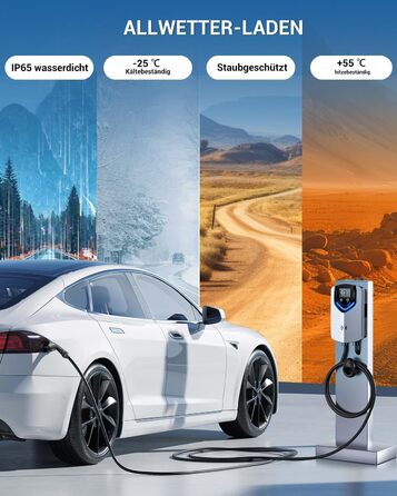Wallbox 11 кВт з APP та RFID – Зарядний пристрій для електромобілів Typ 2 400V, 6-16A, кабель 8м з тримачем, RCD Typ B, IP54, програмування часу – для BEV/PHEV