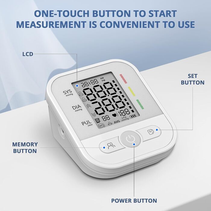 Автоматичний тонометр на плече з LCD-дисплеєм та регульованою манжетою (22–42 см), Perlweiß (білий)