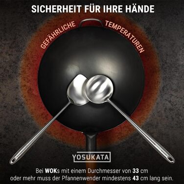 Набір кухонних аксесуарів YOSUKATA: вок, шумовка, лопатка, спідниця для воку. Нержавіюча сталь 304, 43 см. Шумовка, лопатка, спідниця для воку, супова ложка. Безпечно для миття в посудомийній машині.