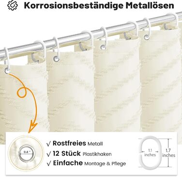 Штора для душу BTTN 180x180 см, бежева бохо, з китицями, водонепроникна, з гачками (1 шт)