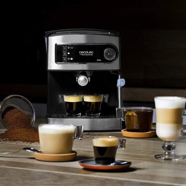 Cecotec Cumbia Power Espresso 20 Barista Aromax Espresso Machine. Power 2900 W, 2 heating systems, 20-bar pump, pressure gauge, dual outlet portafilter and 2 filters (Basic)