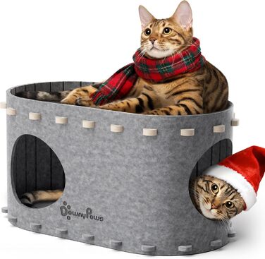 Будиночок для котів з фетру, лежанка для котів, будиночок-печеричка, 58 x 33 x 30 см, ігровий, зимовий, захист кігтів, сірий (один)