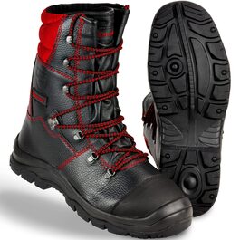 Черевики для лісу Forst з захистом від пилки, клас 1, чорно-червоні, шкіряні, розмір 42 EU