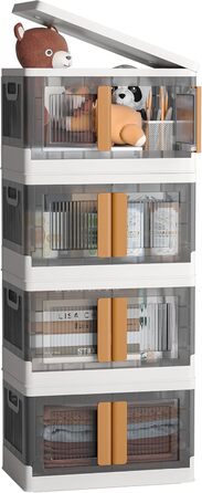 NETEL Storage Box with Lid Large, Stackable Storage Boxes 72L 4 Pack, Plastic Storage Boxes, Transparent Stackable Boxes with Lid, Foldable Storage Box with Door and Wheels (4x 32L)
