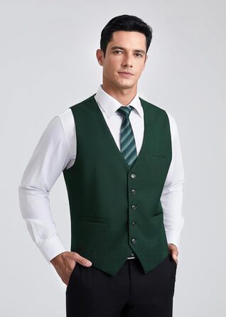 HISDERN Жилет чоловічий для весілля, класичний, ретро, бавовна, однотонний, елегантний, для бізнесу, вечірки, XS-4X (XXL, Зелений)