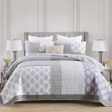 Комплект постільної білизни Finlonte Quilt Twin (1.5) з бавовни, блакитно-сіро-білий, легкий, двосторонній, для всіх сезонів, 2-х частинний (178x218 см)