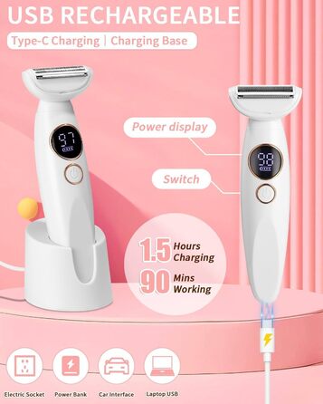 Електричний жіночий тример 5-в-1 для тіла, бікіні, брів та носа. З USB-станцією. Білий