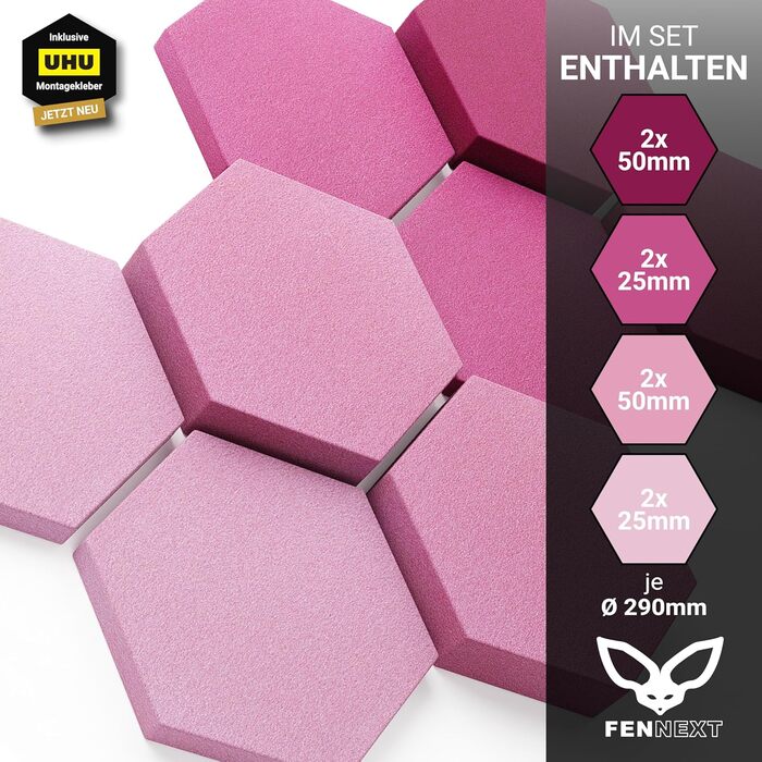 Акустичні панелі-поглиначі шуму гексагональні, 3D панелі для стін Green Shades / Magnolia Shades, набір 8 шт, виробництво ЄС