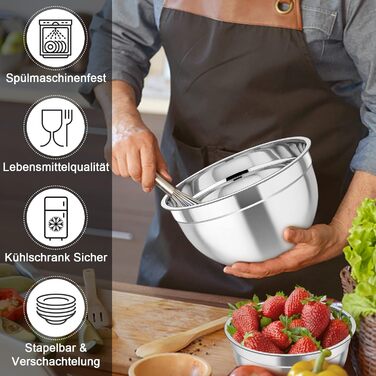 Набір мисок TEAMFAR 3 шт. з нержавіючої сталі з кришкою, 4,5L/2,5L/1,5L, для випічки, приготування та сервірування, миюча посудомийна машина (Чорний)