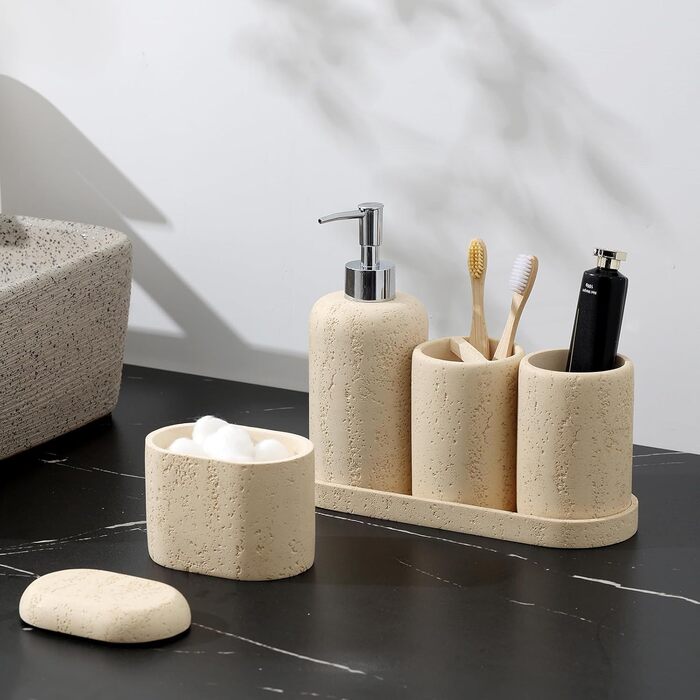 Набір аксесуарів для ванної кімнати, 5 предметів: тримач для щітки, пасти, мильниця та інше. Дерев'яний набір для ванної кімнати