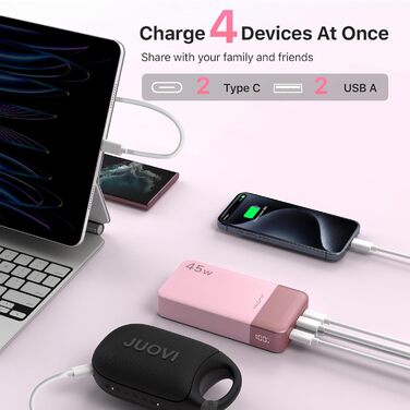 Powerbank JUOVI J2621 Рожевий, 20000mAh, 45W, для Switch, MacBook, iPhone, Samsung, Steam Deck