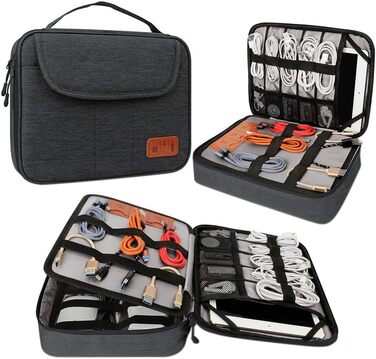 Органайзер для кабелів - сумка-органайзер для подорожей, аксесуари для електроніки, кейс для кабелів (28.5 x 23 x 6 см, чорний)