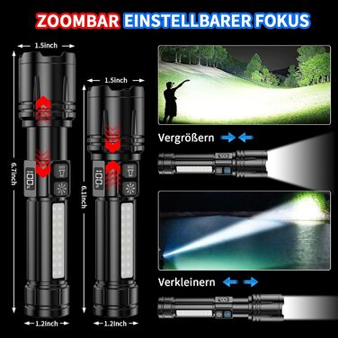 Ліхтар Shadowhawk XHM90.2: Потужний LED ліхтар з LCD дисплеєм, COB бічне світло, 7 режимів, 500000 люмен, тактичний, для кемпінгу та активного відпочинку, чорний