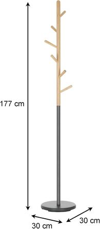 IDIMEX Clothes Rack Enrico, Elegant Standing Coat Rack with 6 Hooks, Beautiful Coat Stand made of Metal and Pine Wood in White/Natural (Grey/Natural)