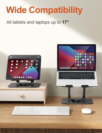 Adjustable Laptop Stand with 360° Swivel Base - Ergonomic Laptop Riser for Desk & Standing Use - Fits 10-17