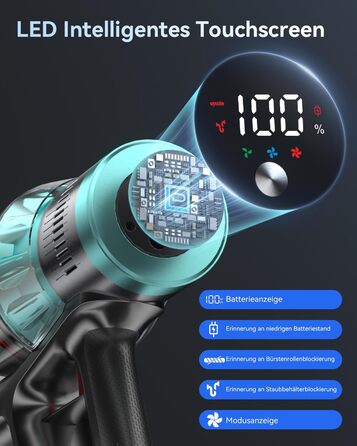 Бездротовий акумуляторний пилосос YU7 580W з потужністю всмоктування 47000Pa, час роботи до 70 хвилин, сенсорний екран, для килимів, шерсті тварин, твердих поверхонь