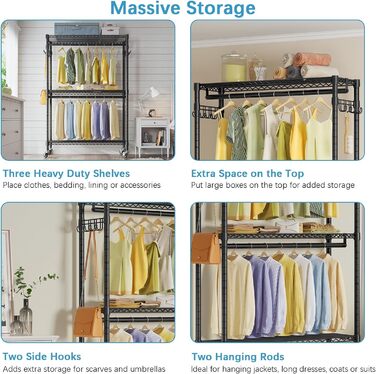 ALKNOT Clothes Rack, Garment Rod, Rolling Clothes Rack, Rolling Garment Rod, Stable Clothes Rack, Clothes Rack with Wheels 90x43.5x180cm, Load Capacity 100kg
