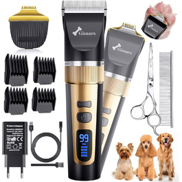 Набір для стрижки собак Gimars 4-в-1: машинка, тример, 7000 об/хв, тиха, USB, для щільного хутра, золотий