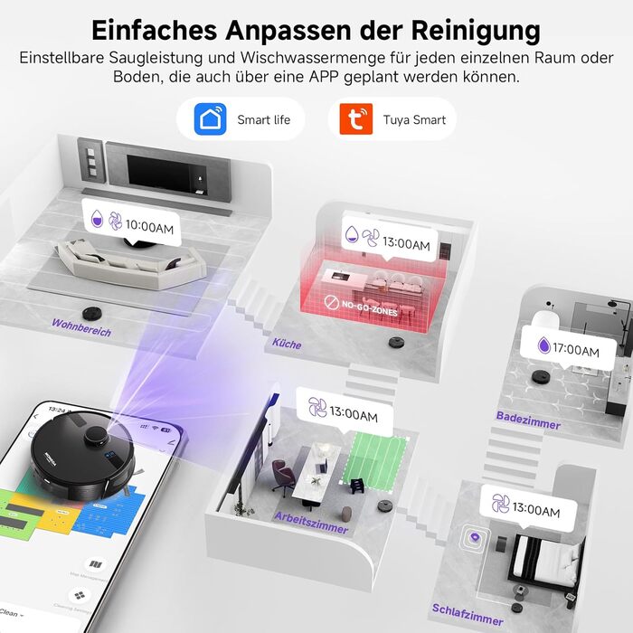 Робот-пилосос MONSGA з функцією миття, 3.5л, потужність 5000Pa, час роботи 180хв, LiDAR навігація, керування через додаток, чорний