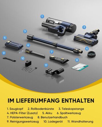 Бездротовий пилосос Vexilar V12: 50 хв роботи, 50 кПа, 450 Вт, LED-дисплей, зелене підсвічування, антизаплутувальна щітка. Ідеально для дому, авто, видалення шерсті тварин.