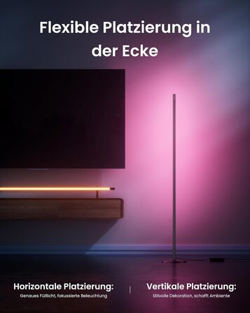 SwitchBot LED торшер для вітальні з RGBCC, керування через додаток, сумісний з Apple Home, Alexa, Google Home, чорний, з режимами сцени та музики