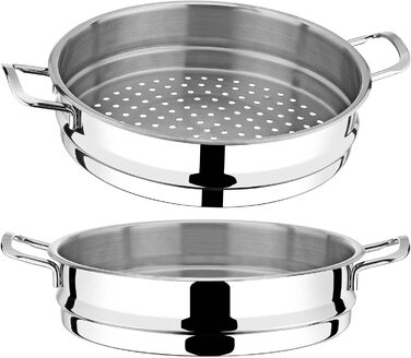 Набір для приготування на пару BEM: 6 предметів з нержавіючої сталі 18/10, діаметр 26 см. Російська мантоварка з вставкою для пари та скляною кришкою, каструля для приготування на пару, набір для приготування на пару. НЕ для індукційних плит.