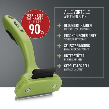 Гребінець для підшерстка ReaVET для собак та котів з короткою шерстю, середніх порід. Видаляє підшерсток, доглядає за верхнім шаром шерсті. З кнопкою самоочищення. Ідеальний для сезонного линяння. Гребінець для собак та котів, підходить для малих порід (S